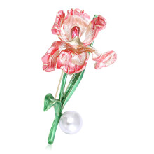 Elegant Irises Flower Brooch Vintage Enamel Pin Pearls-Pink