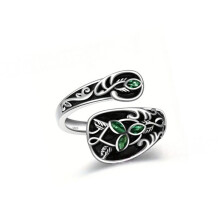 Bague en feuille de marbre vert réglable, élégante, Vintage,