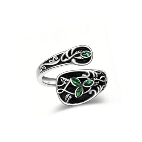 Bague en feuille de marbre vert réglable, élégante, Vintage,