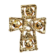 Elegant French Inspired Crosses And Heart Brooch Gold Plated-2