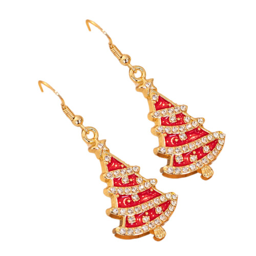 Christmas Tree Earrings with Diamonds Holiday Ear-Red