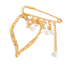 Handcrafted Alloy Heart Pin With Polished Finish-Gold-color