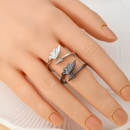 Gothic Wing Rings Open Band Design Long Time Use Alloy-1 pair 1