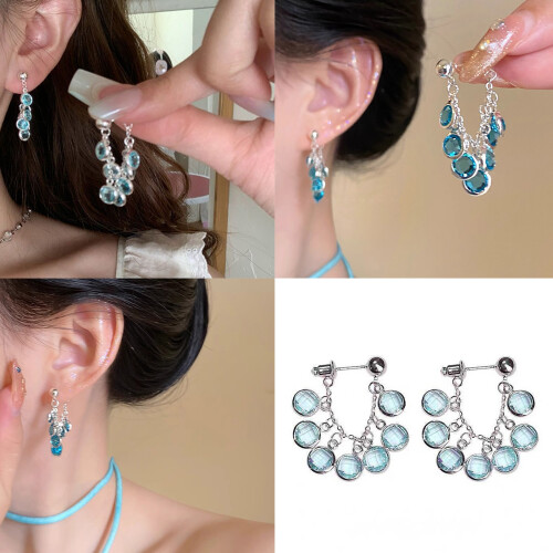 Trendy Crystals Adorned Drop Earrings Comfortable For-Purple 2