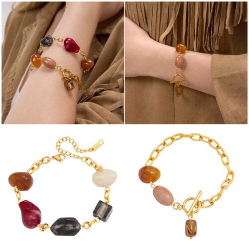 Mixed Materials Bracelet Resin Accent Stainless-JDB0109017 2