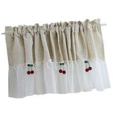 White Cotton Linen Half Curtain 150x45cm Cherry Design
