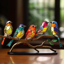 Stained Glass Bird Statue Metal Flat Art Decor