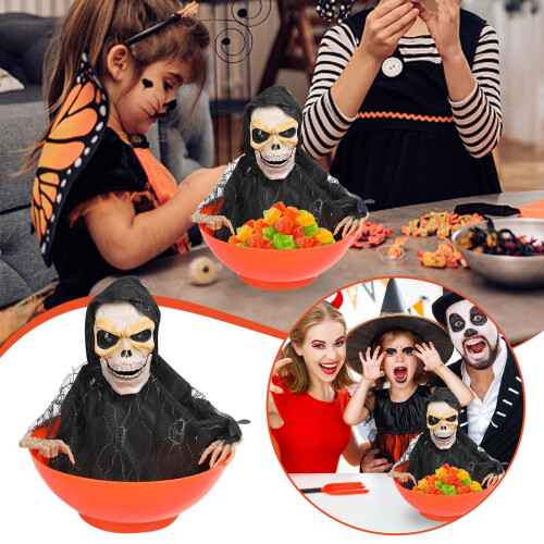 Animerad skelett Halloween godisskål med rörelsesensor