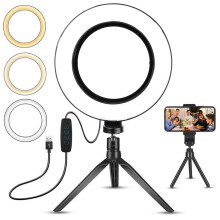 6" LED-ringlampa med stativ, 3 lägen och 10