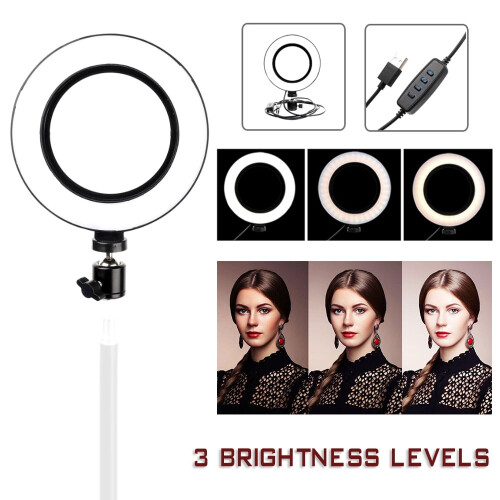 6" LED-ringlys med stativ, 3 moduser og 10 2