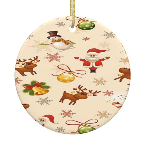 Ceramic Christmas Ornament 2.9" Round Gold String