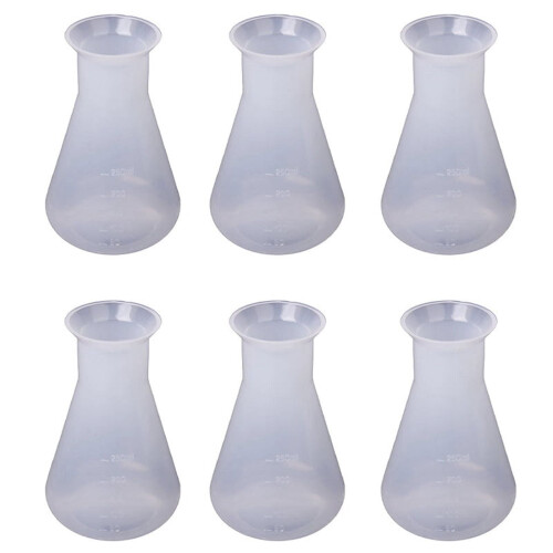 6 transparante PP laboratorium Erlenmeyerflessen van 250 ml