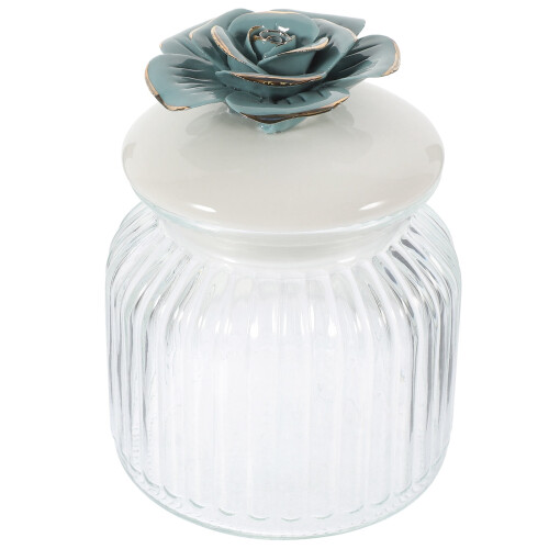 Pote de vidro para chá com alça floral, 640ml