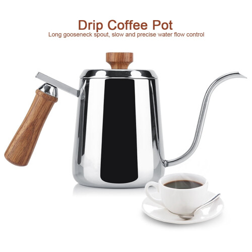 Rustfri stål drypkaffekedel med træhåndtag, 350 ml 1