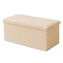 Banco de almacenamiento plegable con tela de peluche, 2 plazas