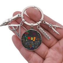 Porte-clés rond en verre avec pendentif en alliage de Zinc,-1