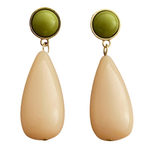 Boucles d'oreilles rétro élégantes en résine, goutte-riz vert
