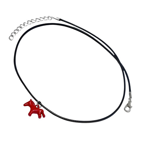 Collier Unique en forme de cheval rouge, cordon en cuir