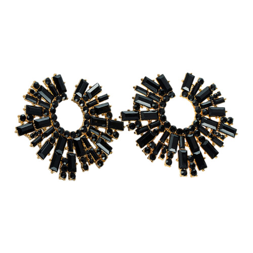 Boucles d'oreilles inspirées des fleurs avec pierres-Noir