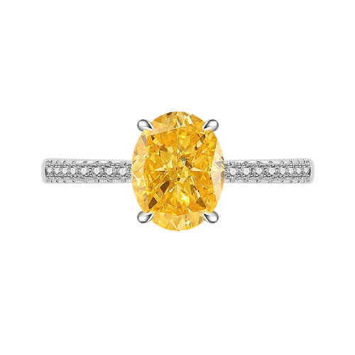 Bagues ovales en zircone coupées en forme de fleur de-Jaune