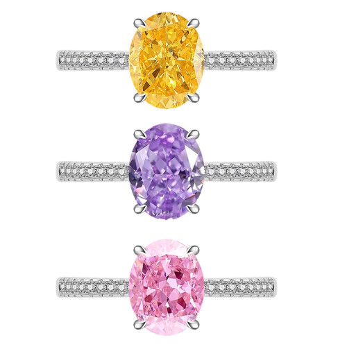 Bagues ovales en zircone coupées en forme de fleur de-Jaune 1