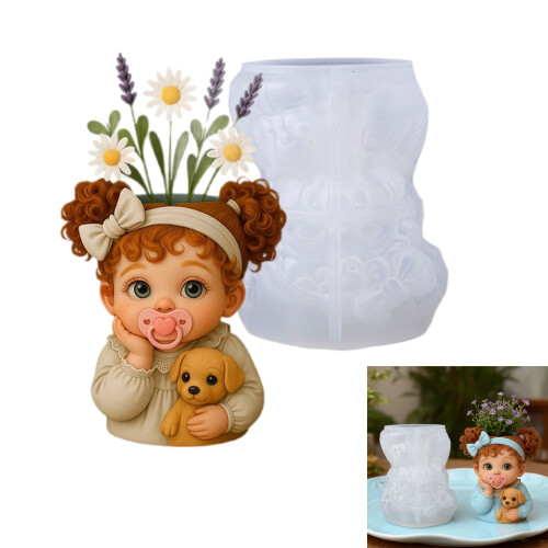 Moule en Silicone pour Pot de fleur de chiot bouclé mignon, pour 1