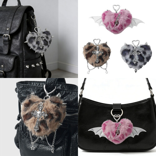Porte-clés élégant en peluche imprimé léopard, avec-Rose rouge 2