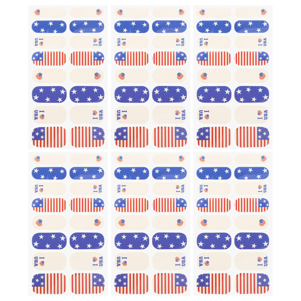 Happyyami 6Sheets Patriotic American Flag Nail Wraps Waterproof Diy Multi Color