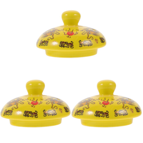 3Pcs Ceramic Tea Cup Lid Yellow Cover Household Teapot Replacement