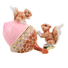 Pink Metal Squirrel Figurine Jewelry Box Small Trinket Organizer