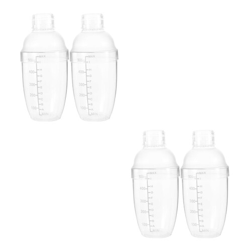 4Pcs Plastic Cocktail Mixer Shaker Transparent with Scale for Drinks