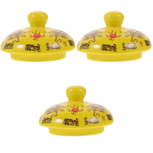 3Pcs Ceramic Tea Cup Lid Yellow Cover Household Teapot Replacement 1