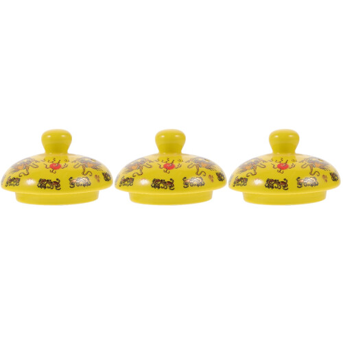 3Pcs Ceramic Tea Cup Lid Yellow Cover Household Teapot Replacement 2