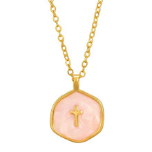 Delicate Vibranting Enamel Finish Crosses Necklace For-Pink