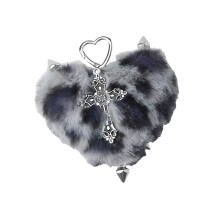 Plush Plush Heart Shaped Keychain In Y2K Style With-Gray
