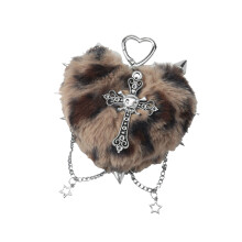 Trendy Y2K Style Furry Key Holder With Studded Details-brown