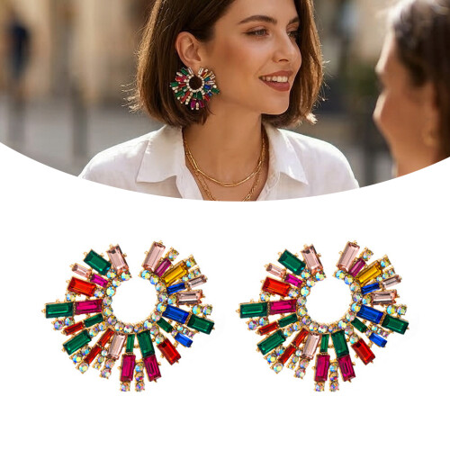 2pcs Fashionable Flower Studs Earrings Multicolor-Multicolour 2