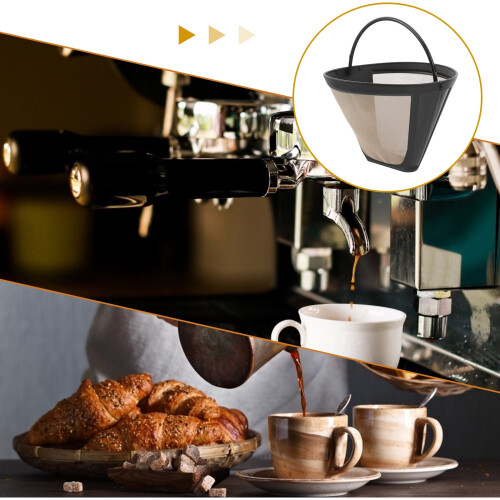 Reusable cone-shaped coffee filter mesh basket golden 1