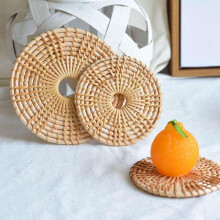 Dessous de verre en rotin naturel, lot de 8 cm, 10 cm et 13 cm