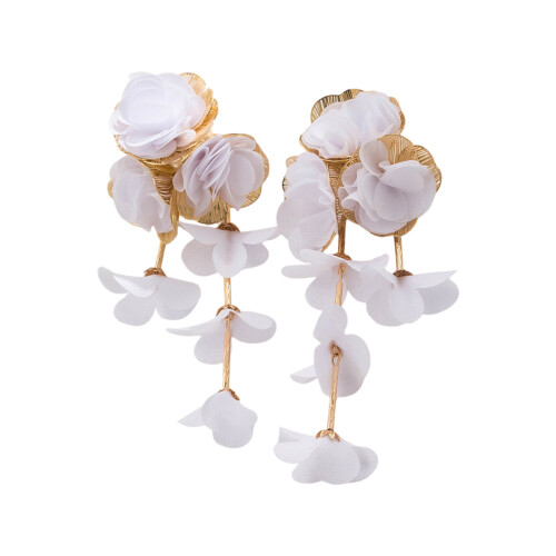 Romance Vacation Styles Floral Drop Earrings With Layer-White
