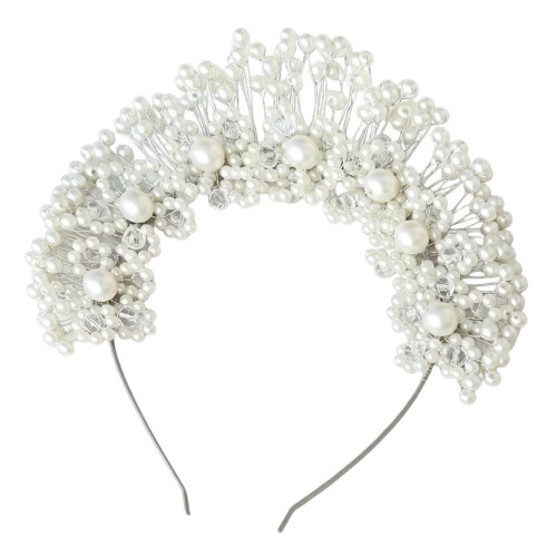 Sparkling Crystal Beaded Hair Circlet with Interwoven-White