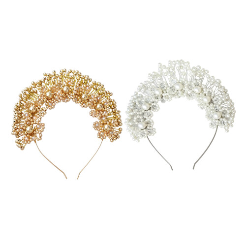 Sparkling Crystal Beaded Hair Circlet with Interwoven-White 1