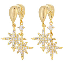 Cubic Zirconia Eight Pointed Stars Drop Earrings-Gold-color