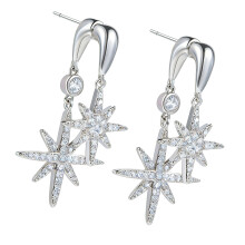 Elegant Alloy Star Earrings Double Pendant Glittering-silver