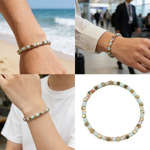 Multipurpose Natural Stone Beaded Bracelet Handmade-Blue 2