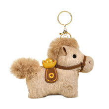 Porte-clés mou de charme de cheval de peluche avec le-brun