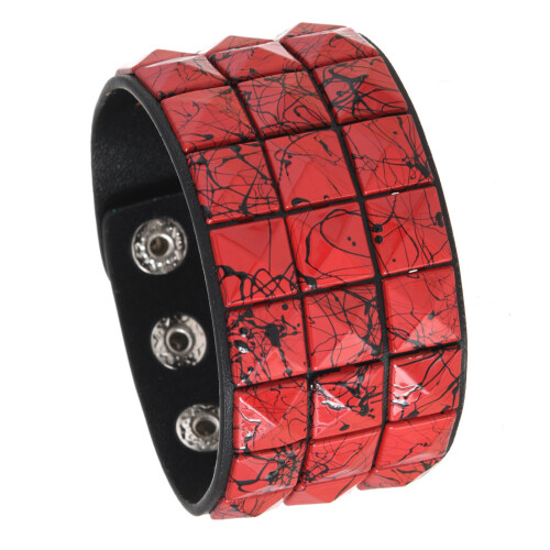 Punk mode lederen armband verstelbare sluiting vierkante-Rood