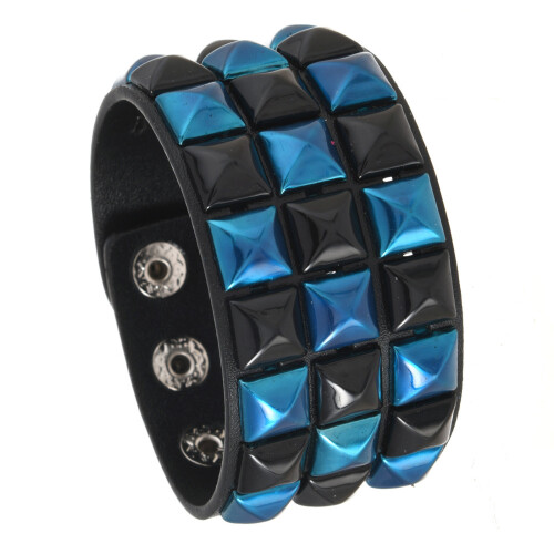 Unisex Punk Style Square Stud Leather Bracelet-black blue