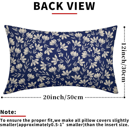 Navy Blue Floral Pillow Covers 12x20 in (2 pcs) 1