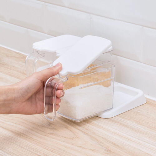 Conjunto de 3 peças de frascos transparentes para temperos com colheres e 1